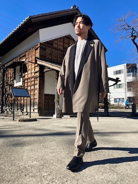 「tk.TAKEO KIKUCHI」｜「アイテム（チェスターコート）」を使った、tk.TAKEO KIKUCHI溝口丸井さん（メンズ・175cm）の冬コーディネート