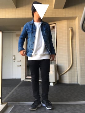 「花見」｜「アイテム（デニムジャケット）」を使った、ファーサイドさん（メンズ・165cm）の春コーディネート