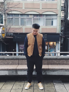 「Carhartt WIP（カーハートダブリューアイピー）のアイテム（スウェット）」を使った、Jiantさん（メンズ・178cm）の冬コーディネート