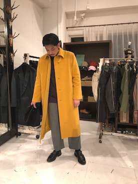 「Edwina Horl（エドウィナホール）のアイテム（ステンカラーコート）」を使った、野田崇太郎 GARDEN渋谷さん（メンズ・183cm）の冬コーディネート