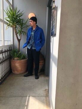 「アイテム（サングラス、ブルー系）」を使った、野田崇太郎 GARDEN渋谷さん（メンズ・183cm）の春コーディネート