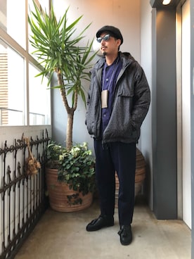 「アイテム（ノーカラージャケット、パープル系）」を使った、野田崇太郎 GARDEN渋谷さん（メンズ・183cm）の冬コーディネート