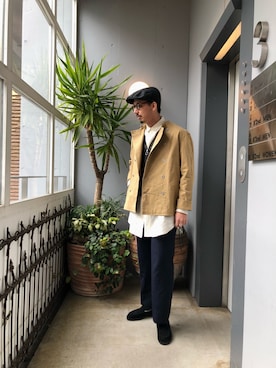 「アイテム（ノーカラージャケット）」を使った、野田崇太郎 GARDEN渋谷さん（メンズ・183cm）の冬コーディネート