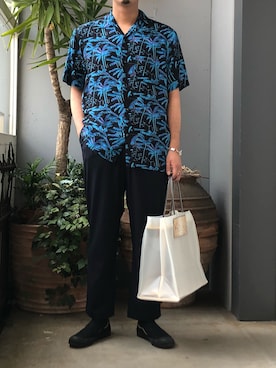 「PRAS（プラス）のアイテム（スリッポン）」を使った、野田崇太郎 GARDEN渋谷さん（メンズ・183cm）の夏コーディネート