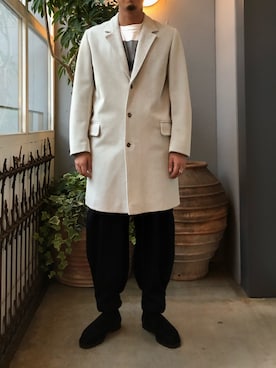 「blohm」｜「アイテム（チェスターコート）」を使った、野田崇太郎 GARDEN渋谷さん（メンズ・183cm）の秋コーディネート