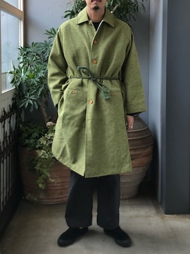 「緑」｜「アイテム（ステンカラーコート）」を使った、野田崇太郎 GARDEN渋谷さん（メンズ・183cm）の冬コーディネート