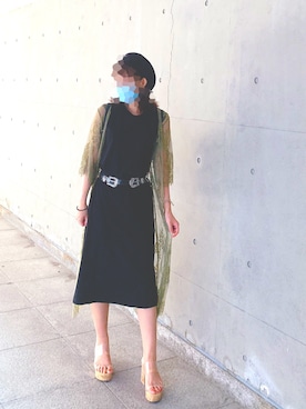 「GU（ジーユー）のアイテム（ワンピース、ブラック系）」を使った、フルグラさん（レディース・160cm）の夏コーディネート