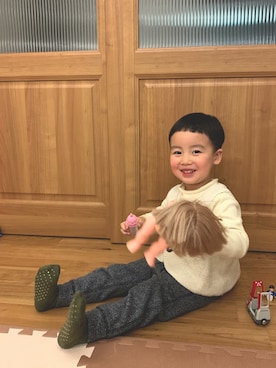 「FITH（フィス）のアイテム（ベスト）」を使った、G＆Tさん（キッズ・100cm）の冬コーディネート