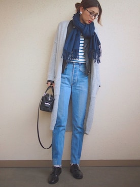 「コーディガン」｜「アイテム（ライダースジャケット）」を使った、MARIKOさん（レディース・168cm）の冬コーディネート