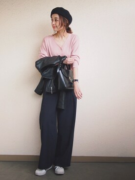 「スプリングSENSEOFPLACE」｜「アイテム（ライダースジャケット）」を使った、MARIKOさん（レディース・168cm）の春コーディネート