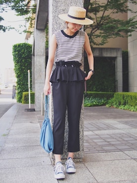 「machatt（マチャット）のアイテム（パンツ）」を使った、MARIKOさん（レディース・168cm）の夏コーディネート