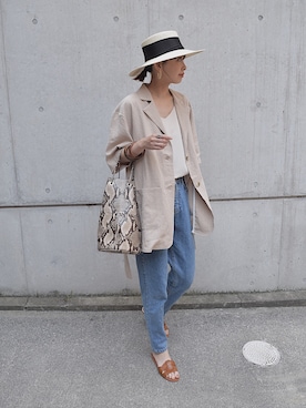 「LEPSIM（レプシィム）の2P ウッドバングル　837799（バングル/リストバンド）」を使った、MARIKOさん（レディース・168cm）の夏コーディネート