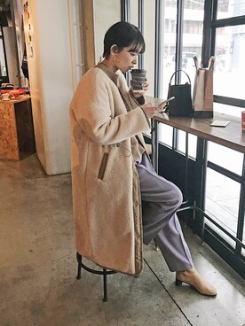 「no brand（ノーブランド）のリバーシブルボアコート（ダウンジャケット/コート）」を使った、MARIKOさん（レディース・168cm）の冬コーディネート