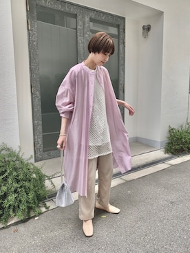 「サテンパンツ」｜「アイテム（シャツワンピース）」を使った、MARIKOさん（レディース・168cm）の春コーディネート