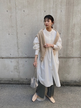 「サテンパンツ」｜「アイテム（シャツワンピース）」を使った、MARIKOさん（レディース・168cm）の春コーディネート