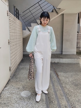 「バルーンスリーブ」｜「アイテム（オールインワン・サロペット）」を使った、MARIKOさん（レディース・168cm）の春コーディネート