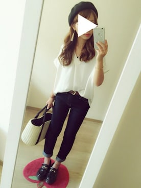 「スキッパーシャツ」｜「アイテム（キャミソール）」を使った、chocoさん（レディース・153cm）の夏コーディネート