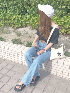 「chocomee（チョコミー）のアイテム（デニムパンツ）」を使った、chocoさん（レディース・153cm）の夏コーディネート