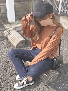 「chocomee（チョコミー）のアイテム（キャップ）」を使った、chocoさん（レディース・153cm）の秋コーディネート