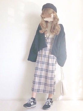 「chocomee（チョコミー）のアイテム（ハンチング/ベレー帽）」を使った、chocoさん（レディース・153cm）の冬コーディネート