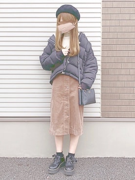 「chocomee（チョコミー）のアイテム（ハンチング/ベレー帽）」を使った、chocoさん（レディース・153cm）の冬コーディネート