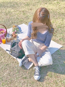 「chocomee（チョコミー）のアイテム（パンツ）」を使った、chocoさん（レディース・153cm）の春コーディネート