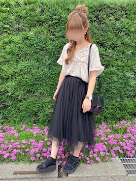 「chocomee（チョコミー）のアイテム（スカート）」を使った、chocoさん（レディース・153cm）の夏コーディネート