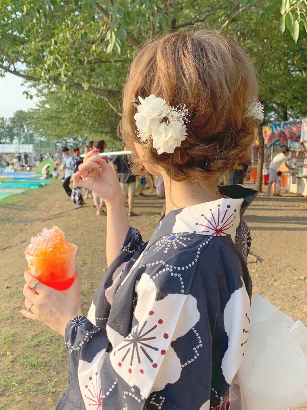 「浴衣、浴衣女子、兵児帯、グレイル、GRL」｜「SOUBIENの選べるレディース浴衣3点セット （浴衣＋帯＋下駄）（浴衣、ブルー系）」を使った、chocoさん（レディース・153cm）の夏コーディネートの1枚目の写真