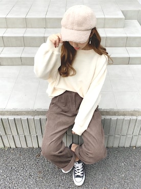 「chocomee（チョコミー）のアイテム（スウェット）」を使った、chocoさん（レディース・153cm）の冬コーディネート