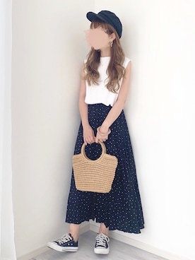 「chocomee（チョコミー）のアイテム（スカート）」を使った、chocoさん（レディース・153cm）の夏コーディネート