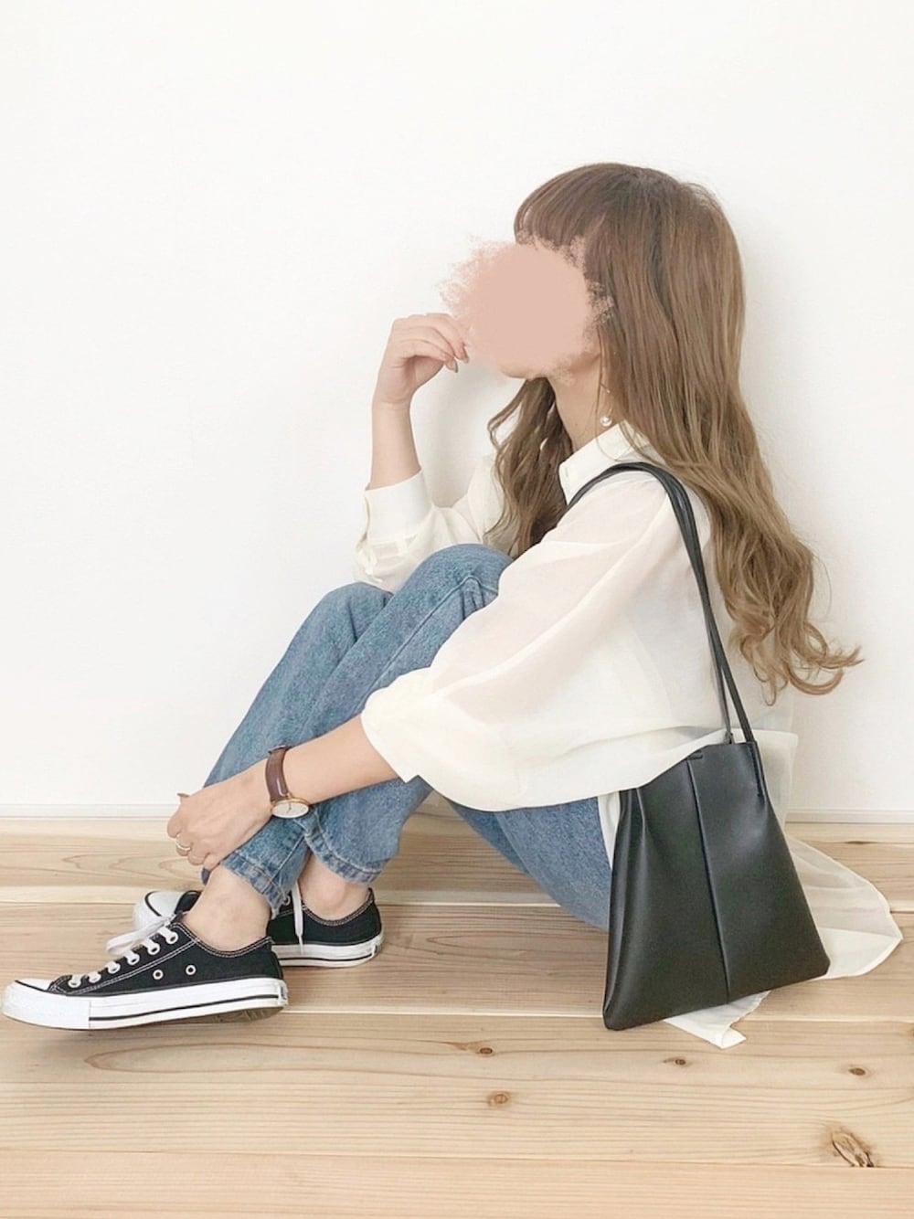 「シアーシャツ、カジュアル、chocomee、秋コーデ、夏コーデ」｜「LOWRYS FARMのシアードルマンシャツＬＳ　892383（シャツ/ブラウス、ホワイト系）」を使った、chocoさん（レディース・153cm）の秋コーディネートの1枚目の写真