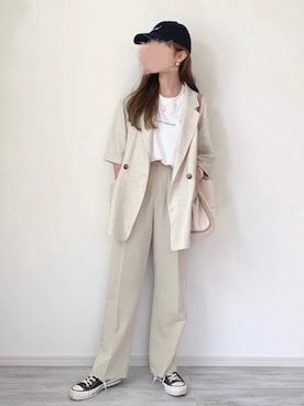 「chocomee（チョコミー）のアイテム（スラックス）」を使った、chocoさん（レディース・153cm）の春コーディネート