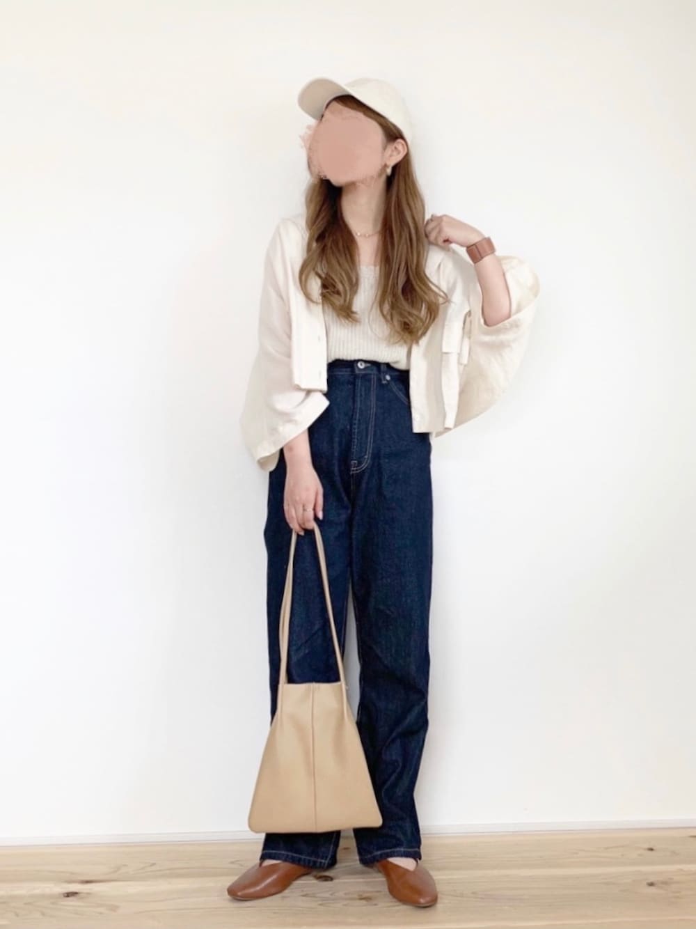 「カジュアルコーデ、低身長、ZARA、ワイドパンツ、プチプラ、大人カジュアル、キャップ」｜「ZARAのアイテム（ジャケット/アウター、ベージュ系）」を使った、chocoさん（レディース・153cm）の春コーディネートの1枚目の写真