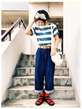 「BLUE BLUE（ブルーブルー）のアイテム（バッグ）」を使った、うーさん 。さん（レディース・164cm）の夏コーディネート