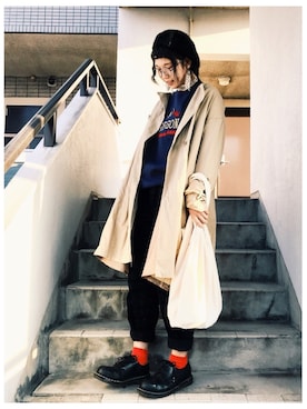 「ehka sopo（エヘカソポ）のアイテム（トレンチコート）」を使った、うーさん 。さん（レディース・164cm）の冬コーディネート