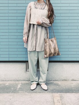 「ehka sopo（エヘカソポ）のかぎ針編みビスチェ（ニット/セーター）」を使った、うーさん 。さん（レディース・167cm）の春コーディネート