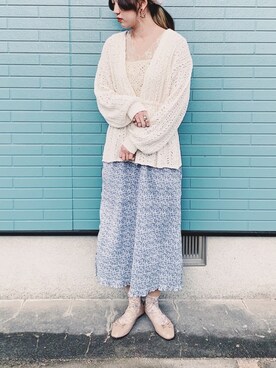 「ブルー x ホワイト」｜「アイテム（バレエシューズ）」を使った、うーさん 。さん（レディース・167cm）の春コーディネート