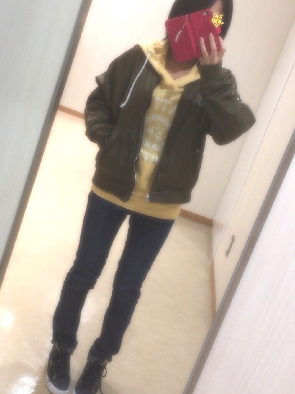 「カジュアル、大学生」｜「しまむらのアイテム（スタジャン、ブルー系）」を使った、MAYA-Pさん（レディース・151cm）の秋コーディネートの1枚目の写真