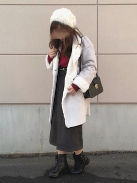 「NICE CLAUP（ナイスクラップ）のアイテム（ムートンコート）」を使った、pon ♥︎さん（レディース・153cm）の冬コーディネート