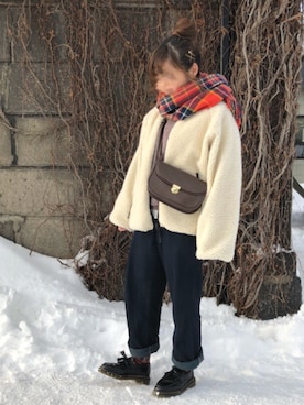 「フリルネック」｜「アイテム（ブルゾン）」を使った、pon ♥︎さん（レディース・153cm）の冬コーディネート