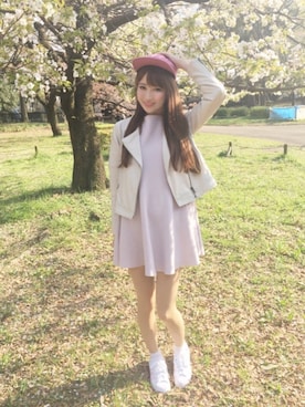 「LILY BROWN（リリーブラウン）のアイテム（ライダースジャケット）」を使った、しほみさん（レディース・164cm）の春コーディネート