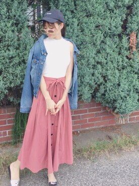 「COCO DEAL（ココディール）のアイテム（デニムジャケット）」を使った、しほみさん（レディース・163cm）の夏コーディネート