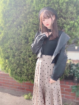 「チョーカートップス」｜「アイテム（ハンチング/ベレー帽）」を使った、しほみさん（レディース・163cm）の秋コーディネート