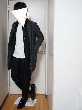 「ADAM ET ROPE'（アダムエロペ）のベアストレッチ天竺タートルネック（ニット/セーター、ホワイト系）」を使った、いっせいさん（メンズ・178cm）の冬コーディネート