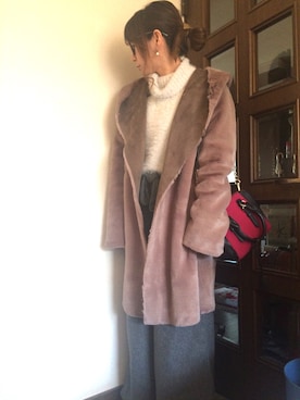 「グレージュ」｜「アイテム（ムートンコート）」を使った、pipipiさん（レディース・154cm）の冬コーディネート