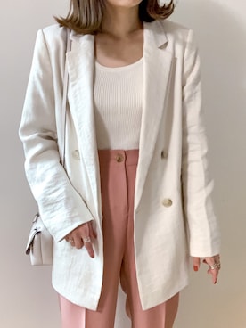 「くすみピンク」｜「アイテム（スラックス）」を使った、hitomiさん（レディース・154cm）の春コーディネート
