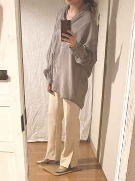 「Aunt Marie's（アントマリーズ）のAUNT MARIE'S  ロングスリーブシアーシャツ（シャツ/ブラウス、グレー系）」を使った、あさん（レディース・152cm）の春コーディネート