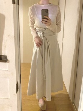 「FREAK'S STORE（フリークスストア）の【WEB限定】細プリーツトップス（シャツ/ブラウス、ホワイト系）」を使った、あさん（レディース・152cm）の春コーディネート