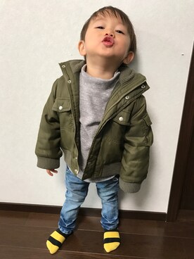 「no brand（ノーブランド）のアイテム（ダウンジャケット/コート）」を使った、TOTAさん（キッズ・90cm）の冬コーディネート