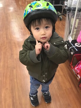 「no brand（ノーブランド）のアイテム（ダウンジャケット/コート）」を使った、TOTAさん（キッズ・90cm）の冬コーディネート